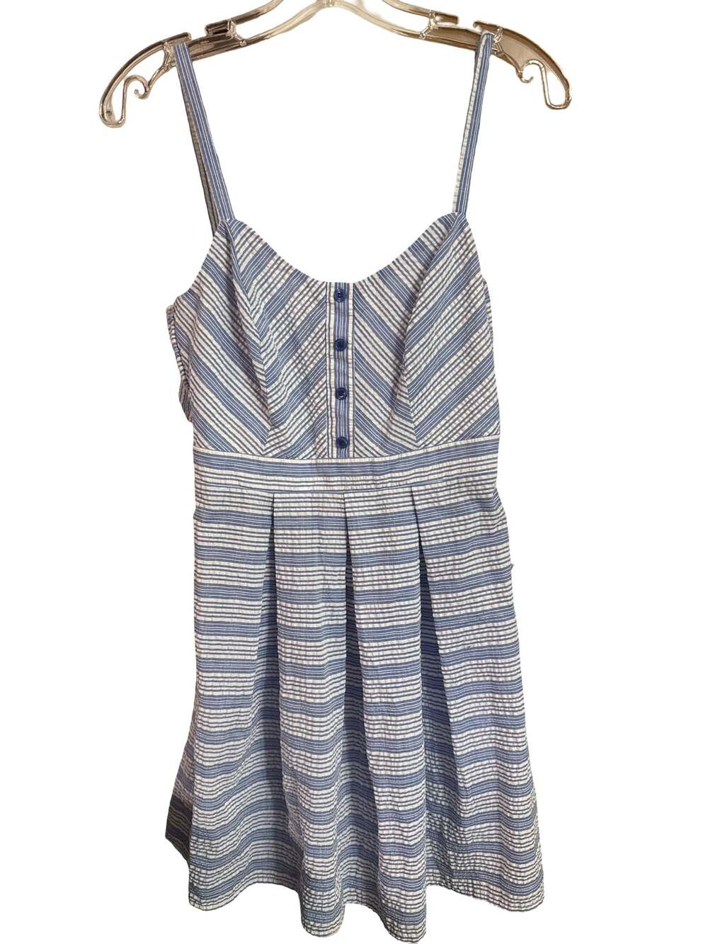 Charlotte Russe Blue and White Striped Seersucker Sun Dress Size S